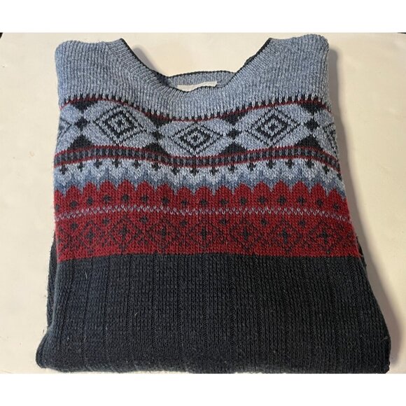 Spunky knit sweater mens XL aztec long sleeve made USA blue black - Picture 11 of 12